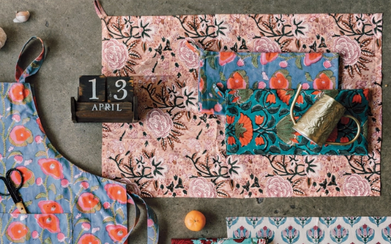 Blossom Block Print Tea Towel