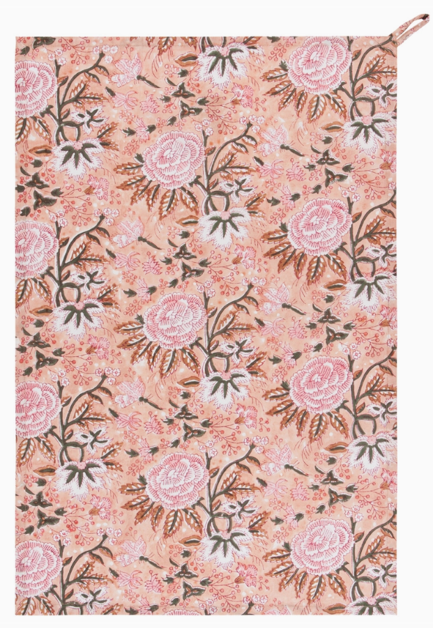 Blossom Block Print Tea Towel